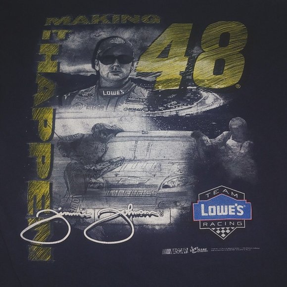 NASCAR Jimmie Johnson #48 Mens L T Shirt Blue Making It Happen Racing Team Lowes - Picture 2 of 6